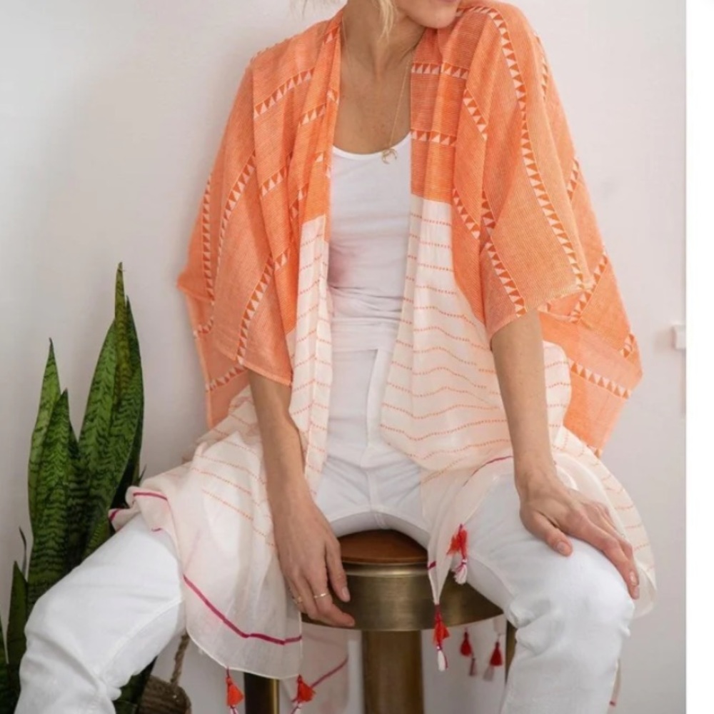 Mersea Orange Cotton Tassel Wrap